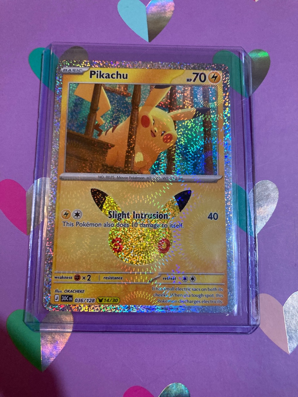 Pokemon Pikachu Holographic Card - Yellow & Gold Sparkle